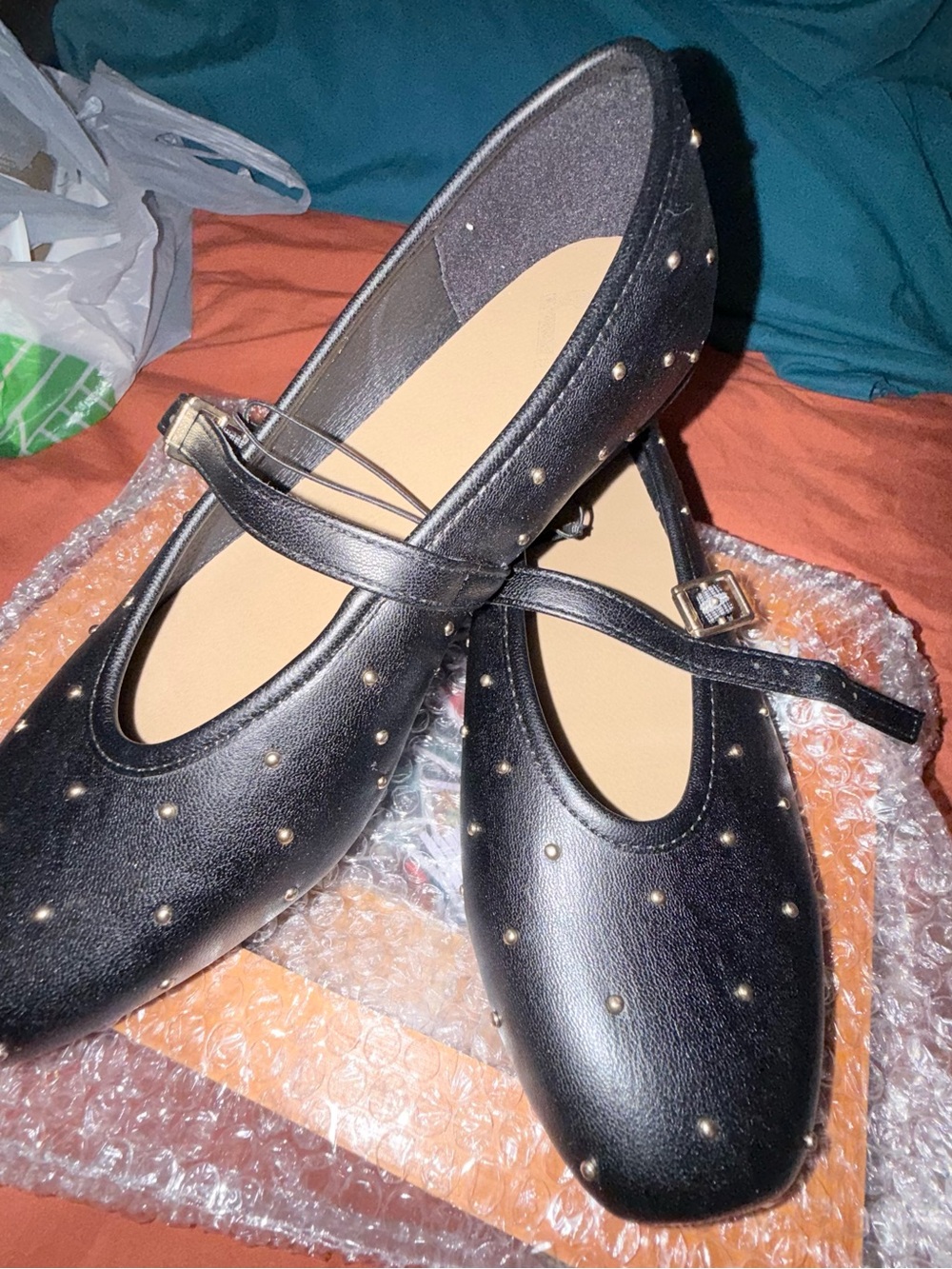 Unlisted Black Studded Mary Jane Flats with Buckle Strap